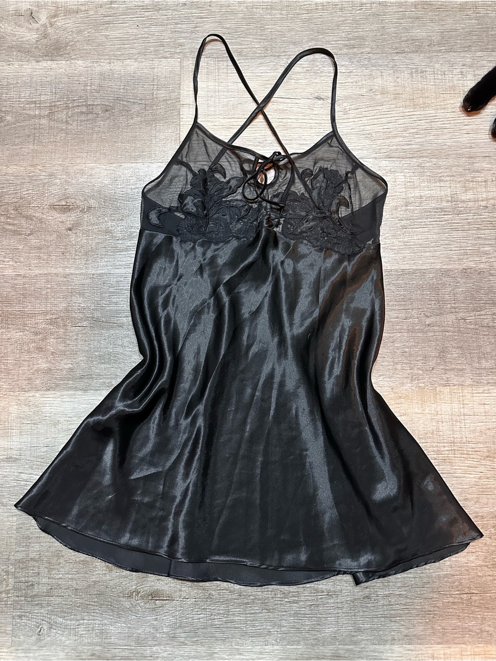 Black Satin & Lace Chemise with Sheer Bust